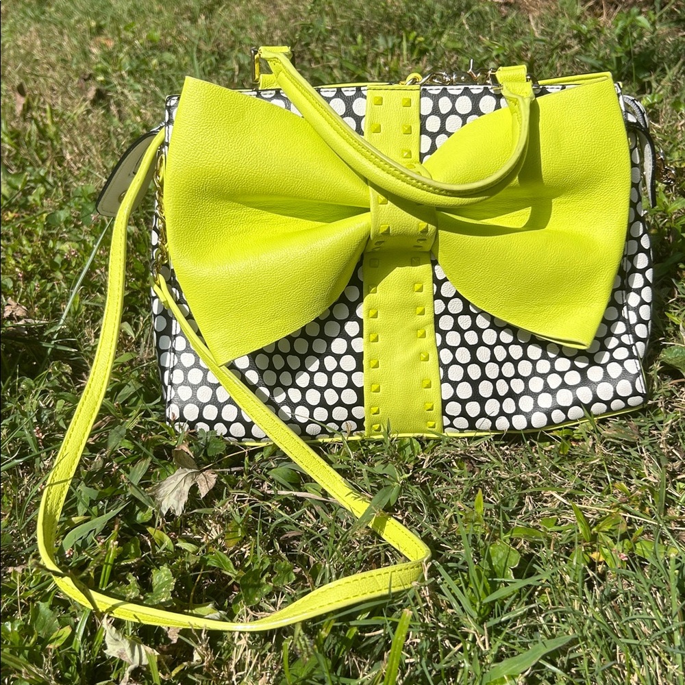 Betsey Johnson Pink and Neon Yellow Floral Bag